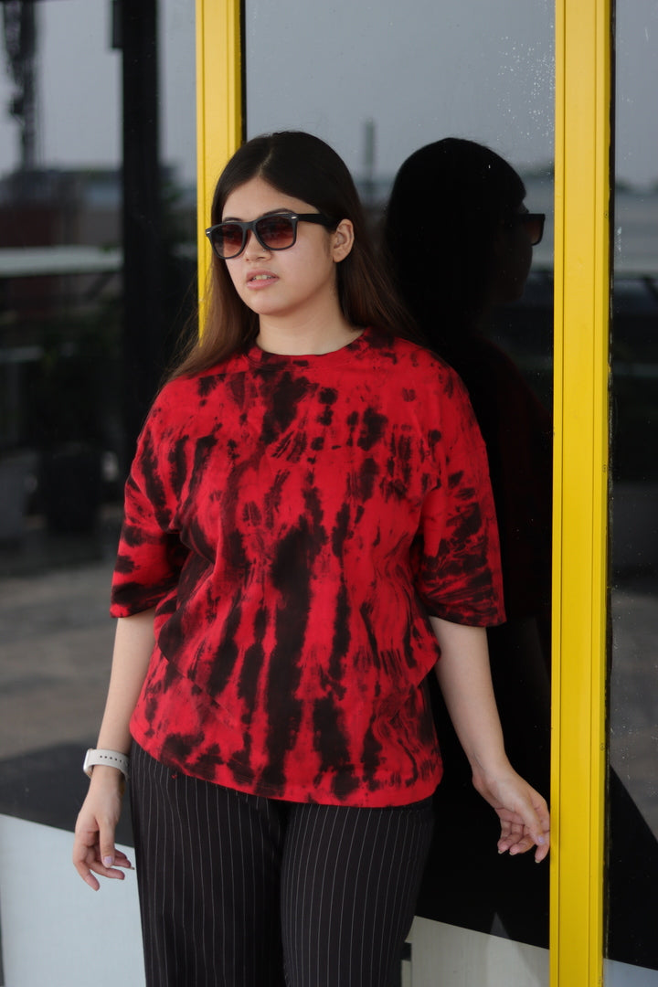 Red Black Tye Dye Oversized Tee