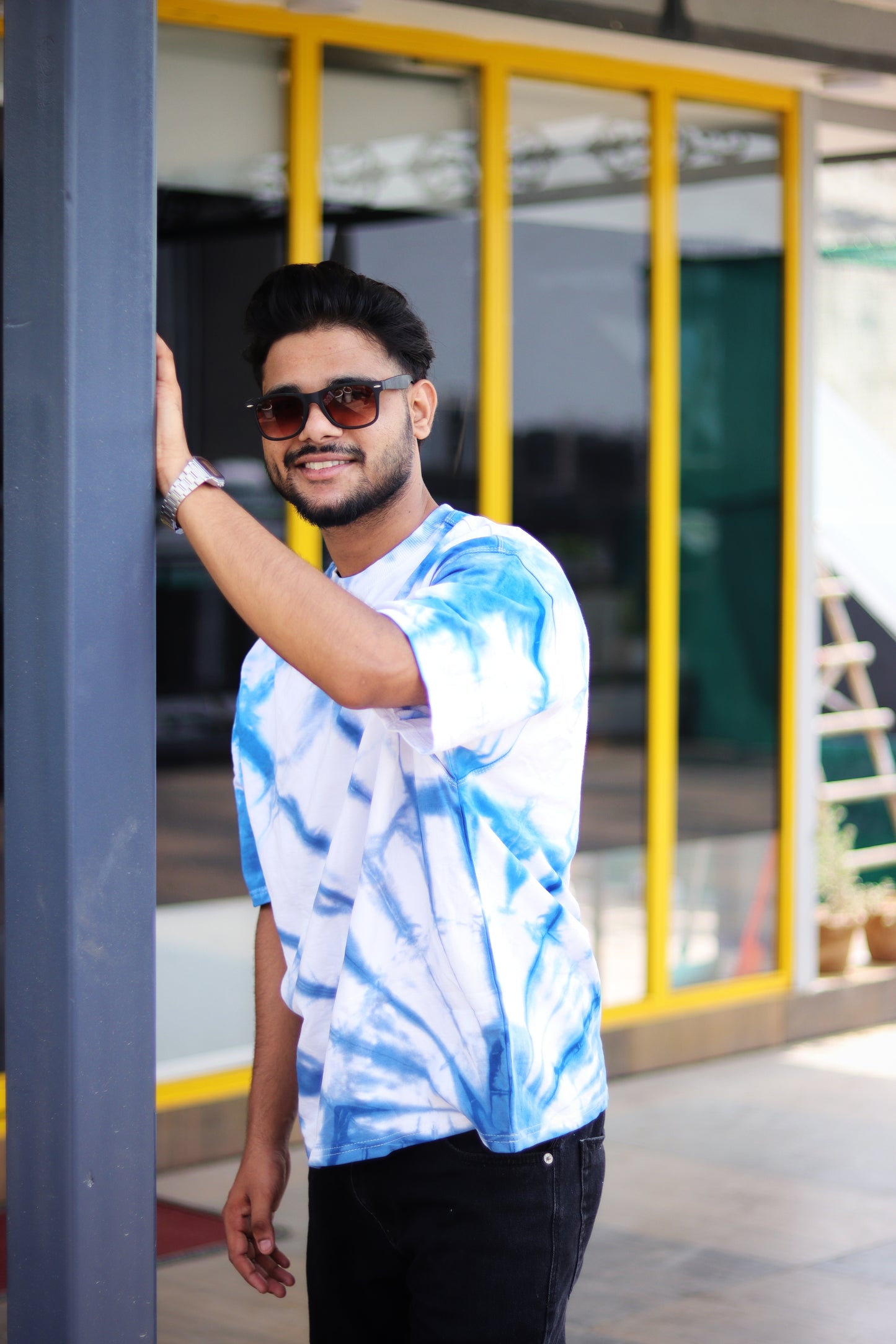White Blue Tye Dye Oversized Tee