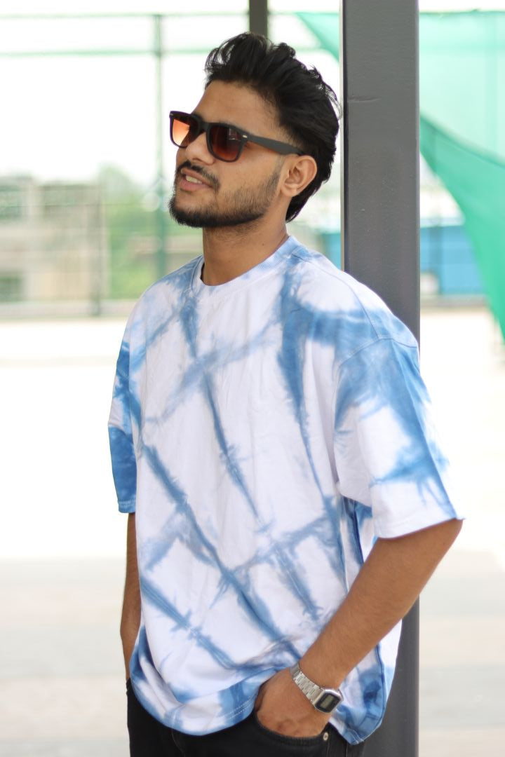White Blue Tye Dye Oversized Tee