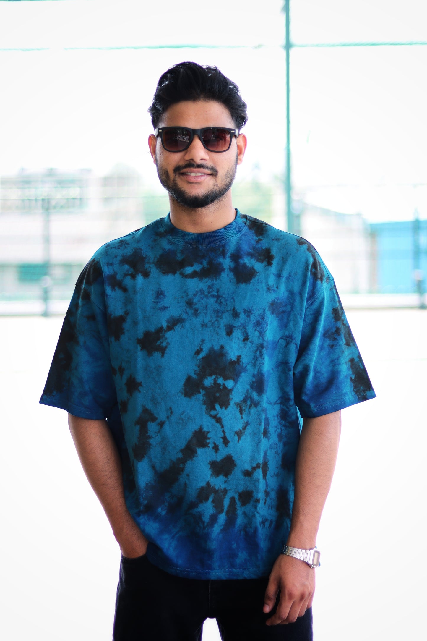 Crystal Teal Black Tye Dye Oversized Tee