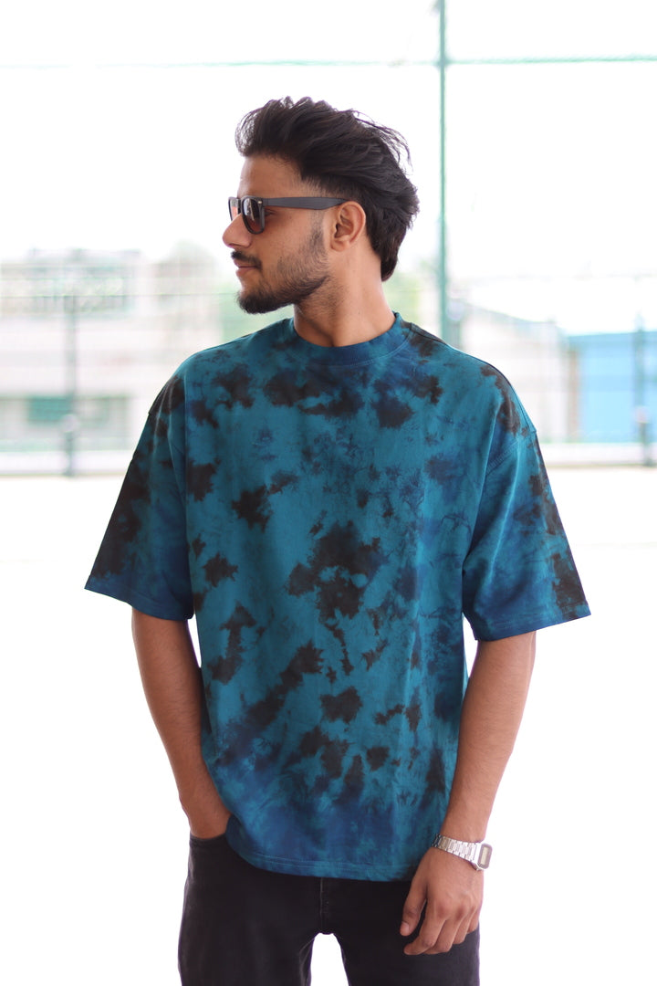 Crystal Teal Black Tye Dye Oversized Tee