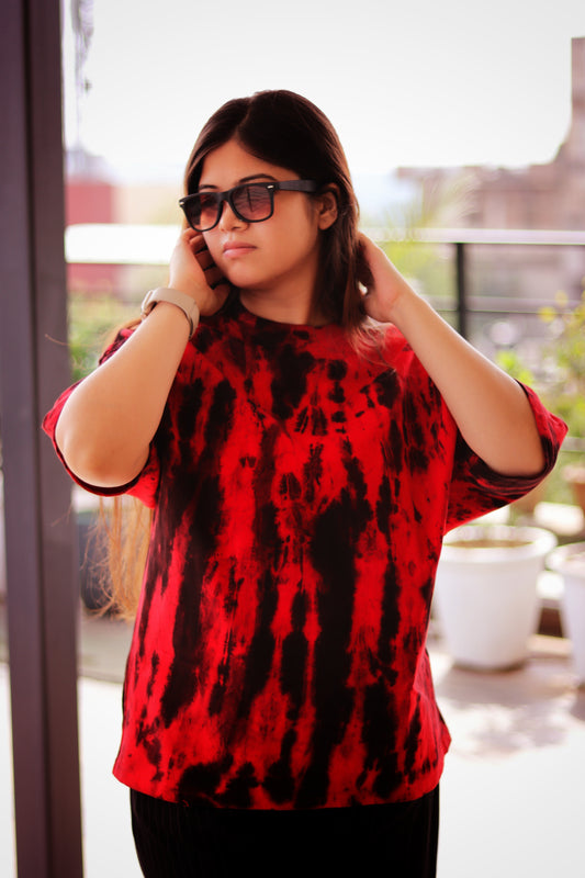 Red Black Tye Dye Oversized Tee