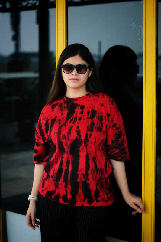 Red Black Tye Dye Oversized Tee