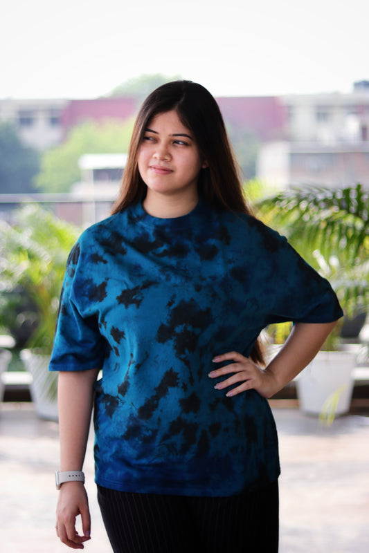 Crystal Teal Black Tye Dye Oversized Tee