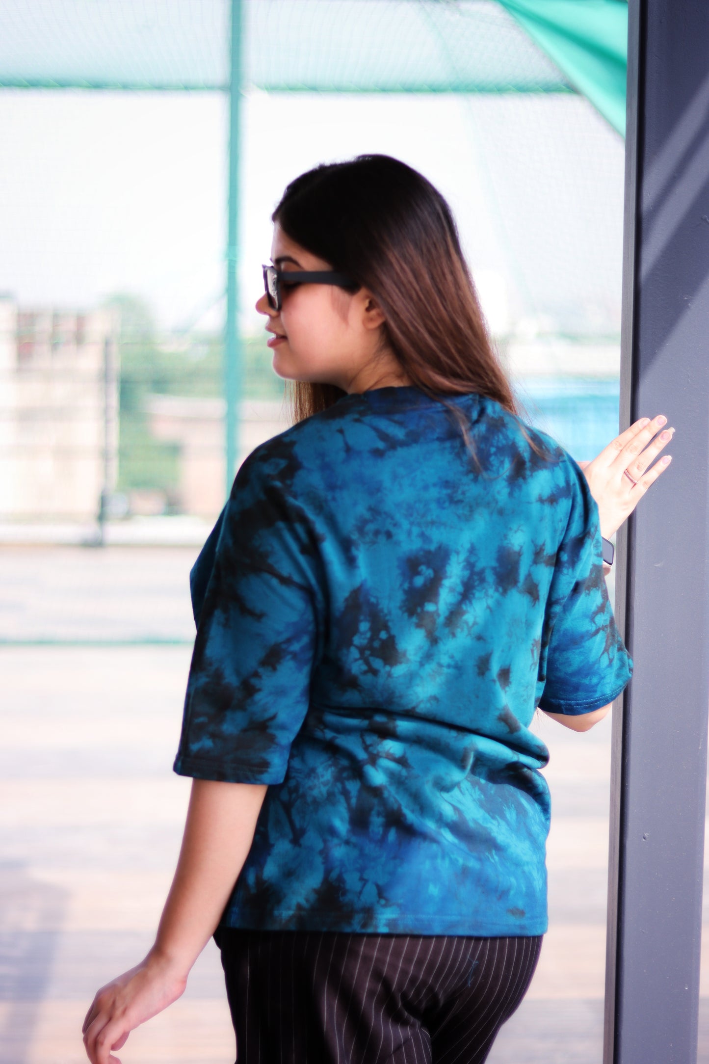 Crystal Teal Black Tye Dye Oversized Tee