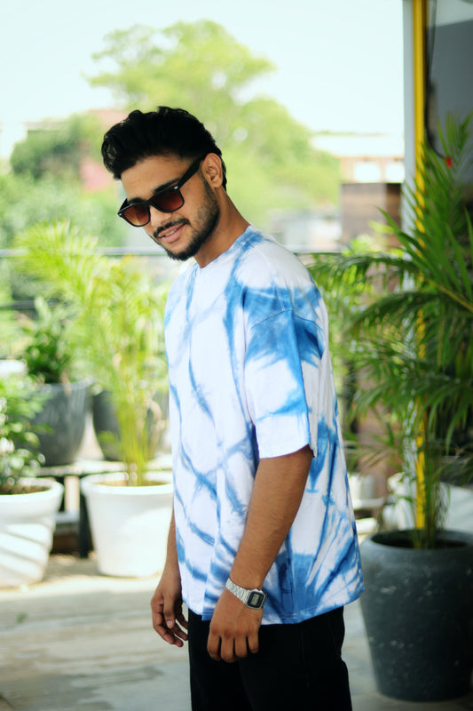 White Blue Tye Dye Oversized Tee