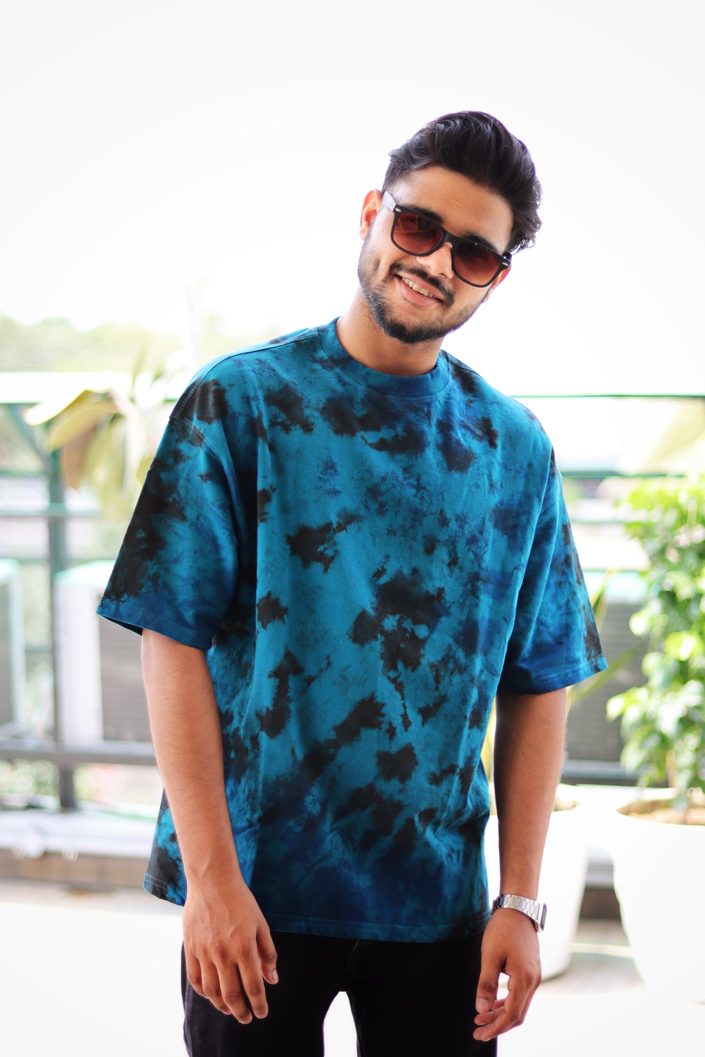 Crystal Teal Black Tye Dye Oversized Tee